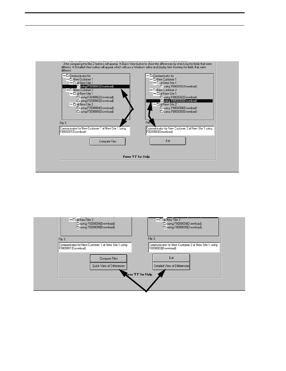 Figure 8-2: compare file selections, Figure 8-3: view comparison | Fire-Lite P K-411UD Windows-Based Off-Line Programming Utility User Manual | Page 58 / 68