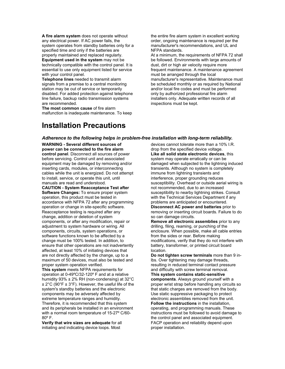 Installation precautions | Fire-Lite PS Tools MS-9600 User Manual | Page 3 / 104