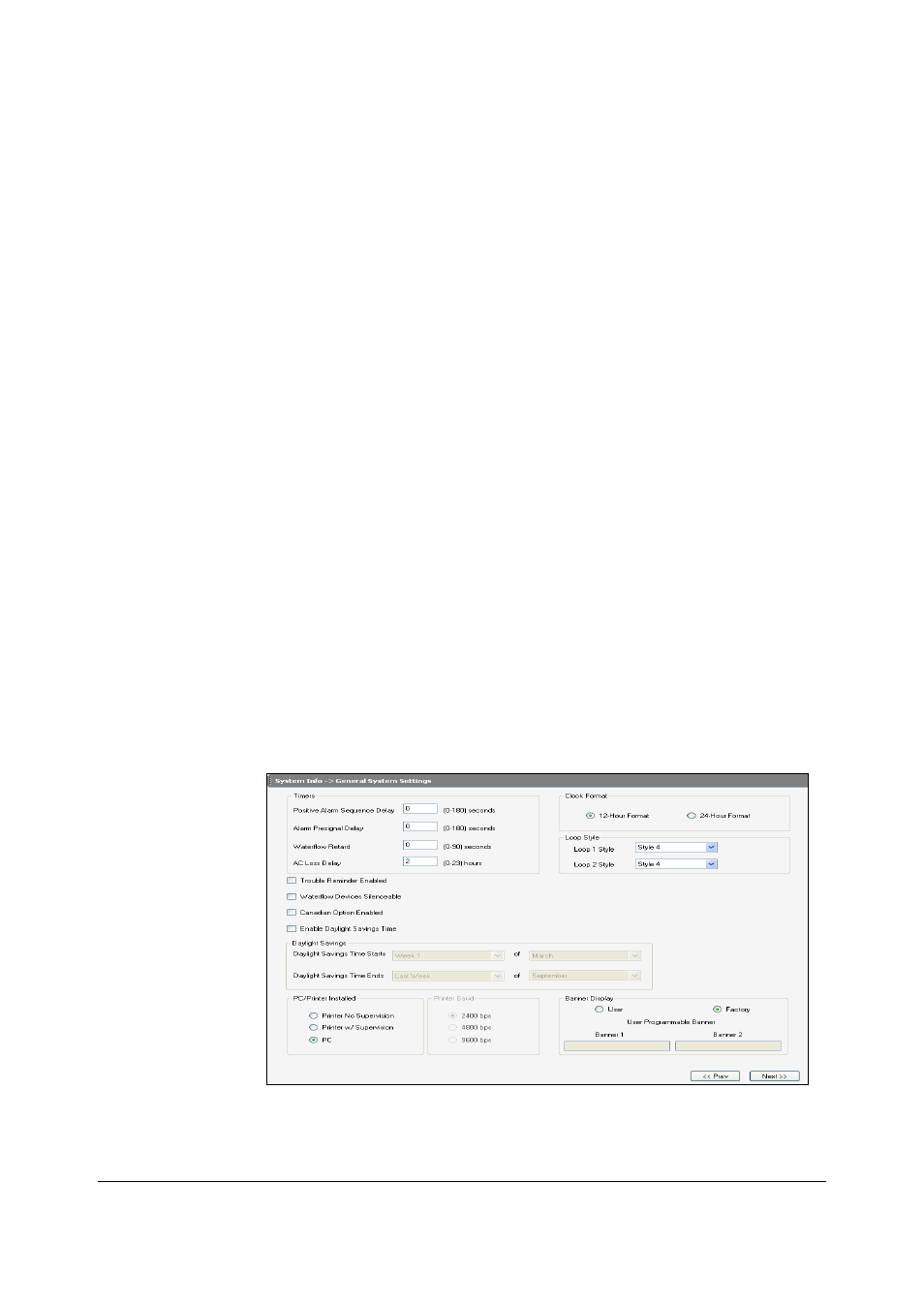 Configuring general system settings, R settings (see | Fire-Lite PS Tools MS-9600 User Manual | Page 39 / 104