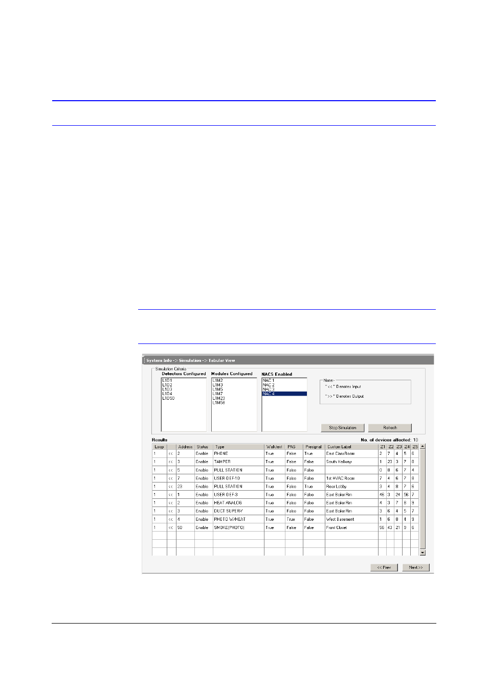 Simulation, Tabular view | Fire-Lite PS Tools MS-9600 User Manual | Page 60 / 104