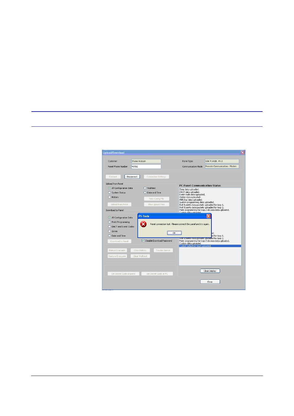 Panel connection lost | Fire-Lite PS Tools MS-9600 User Manual | Page 96 / 104