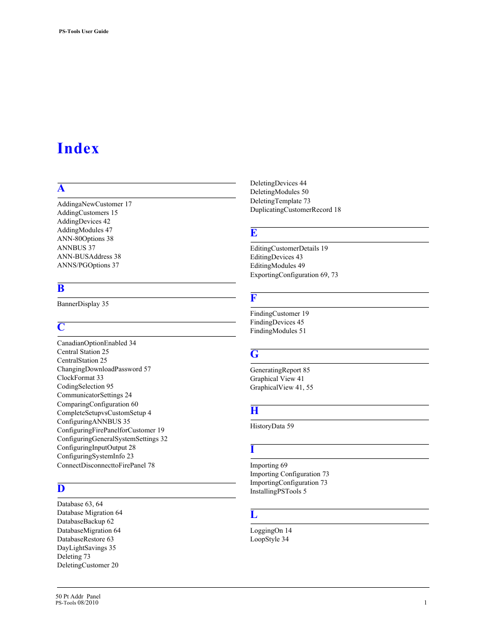 Index | Fire-Lite PS-Tools MS-9050 User Manual | Page 100 / 101