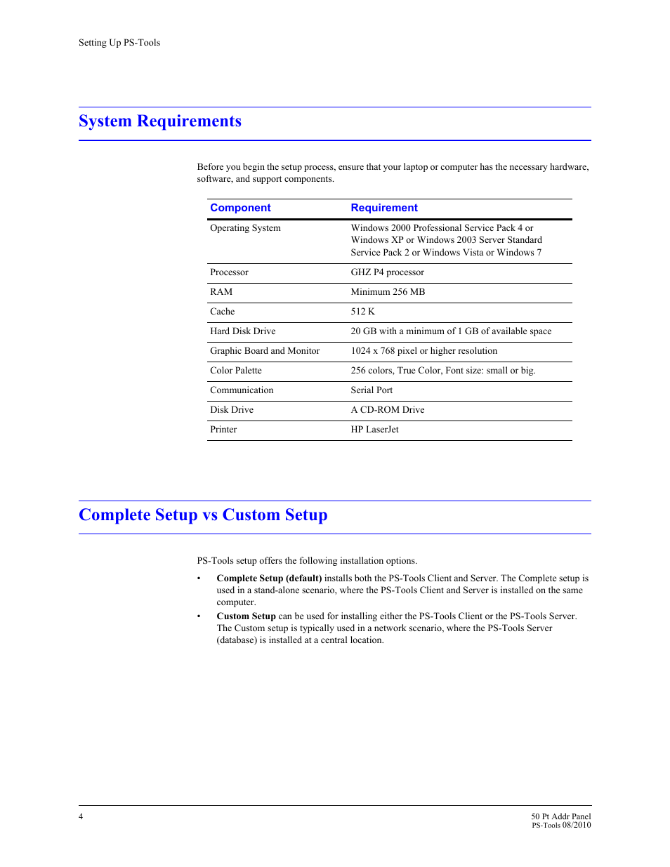 System requirements, Complete setup vs custom setup | Fire-Lite PS-Tools MS-9050 User Manual | Page 12 / 101