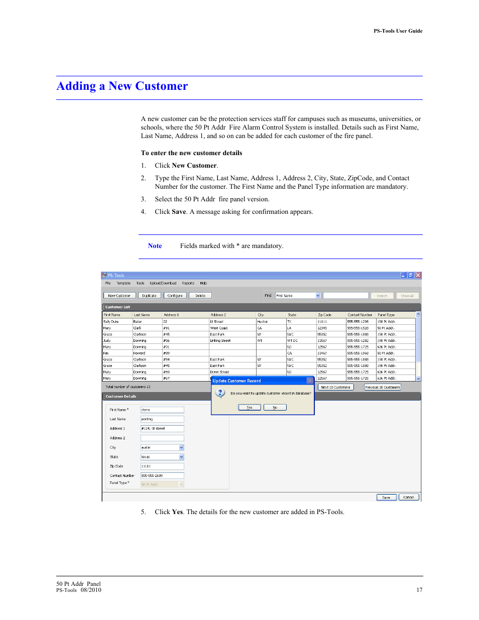 Adding a new customer | Fire-Lite PS-Tools MS-9050 User Manual | Page 25 / 101