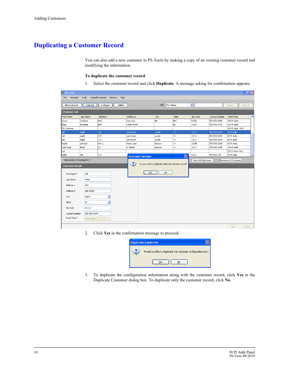 Duplicating a customer record | Fire-Lite PS-Tools MS-9050 User Manual | Page 26 / 101