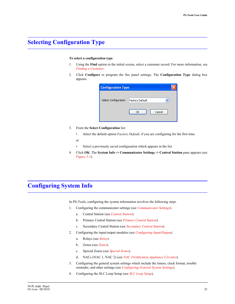 Selecting configuration type, Configuring system info | Fire-Lite PS-Tools MS-9050 User Manual | Page 31 / 101