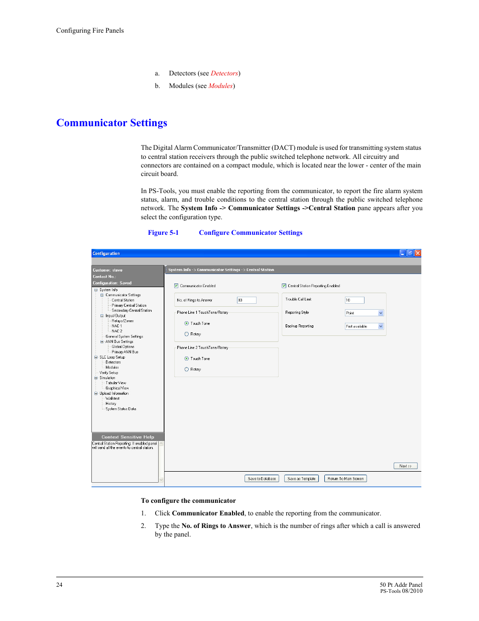 Communicator settings, Figure 5-1 | Fire-Lite PS-Tools MS-9050 User Manual | Page 32 / 101