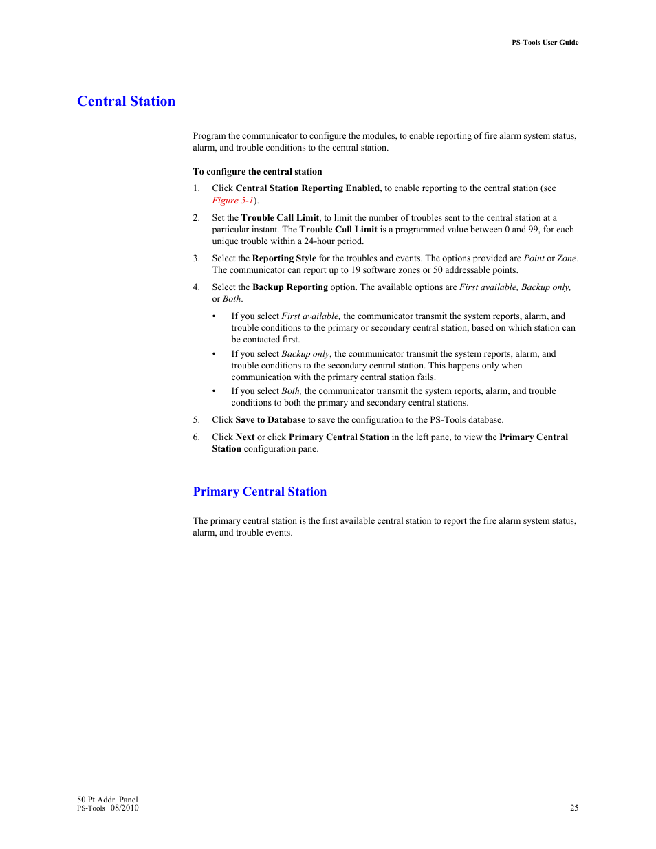 Central station, L station (see, Primary central station | Fire-Lite PS-Tools MS-9050 User Manual | Page 33 / 101