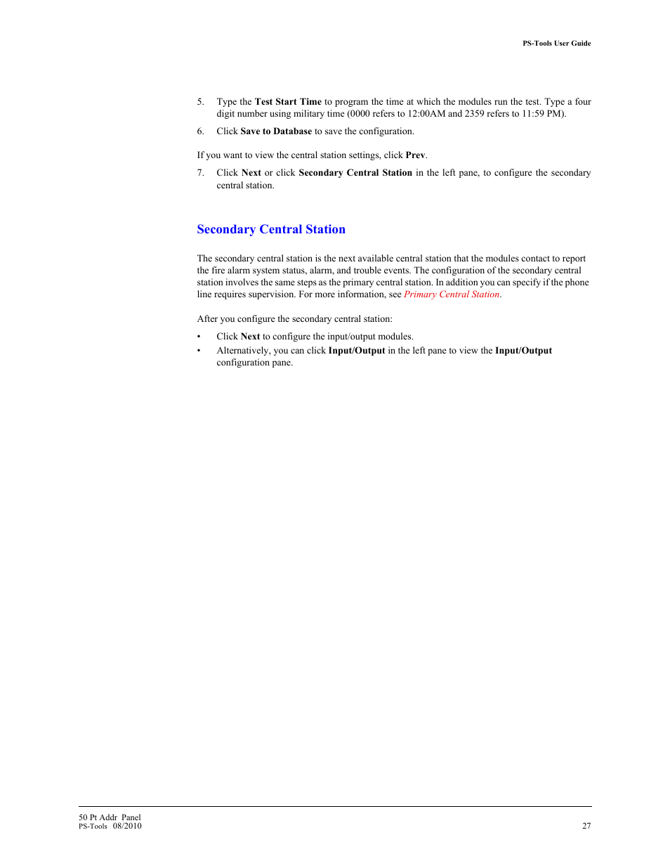 L station (see, Secondary central station | Fire-Lite PS-Tools MS-9050 User Manual | Page 35 / 101