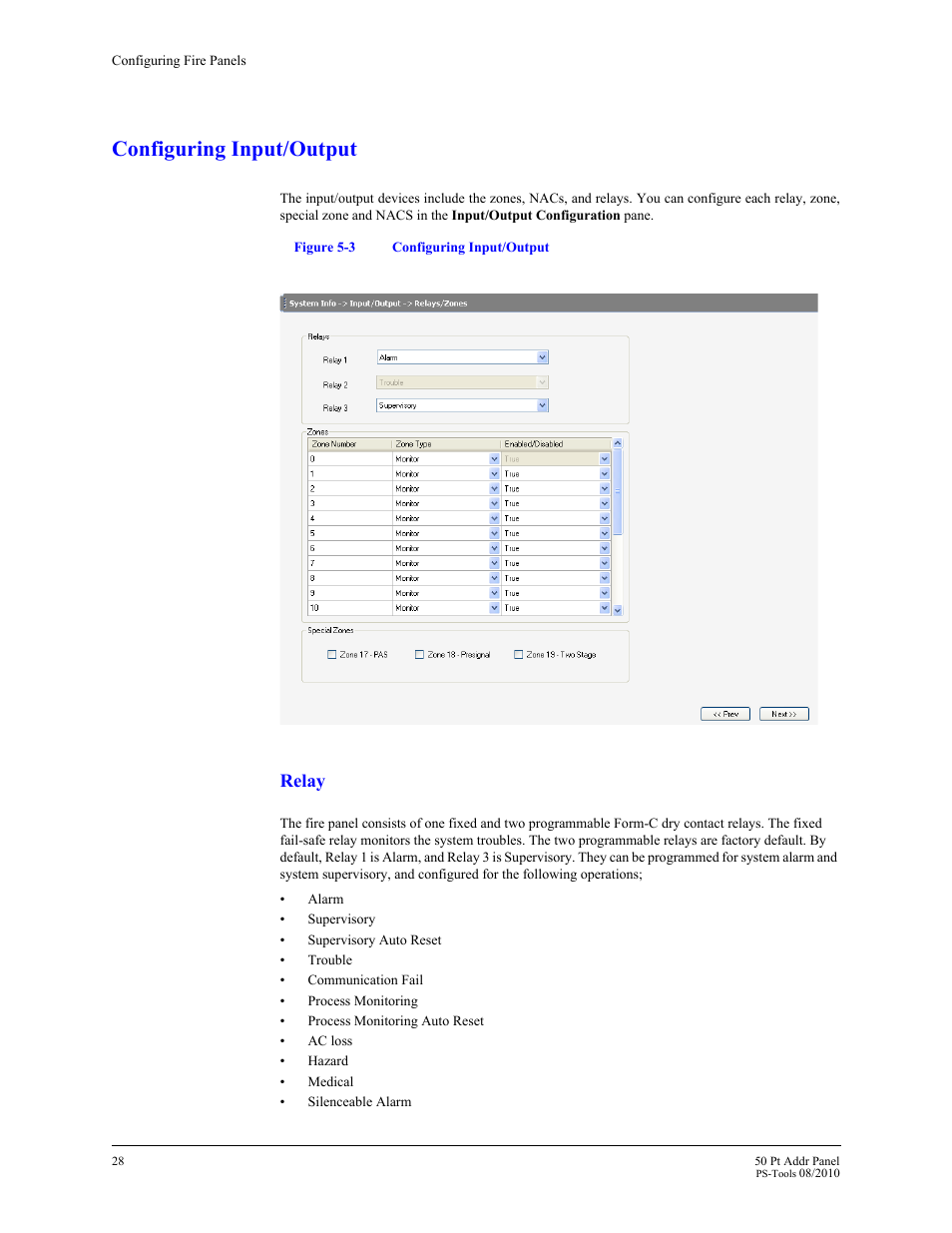 Configuring input/output, Ules (see, Relays (see | Relay | Fire-Lite PS-Tools MS-9050 User Manual | Page 36 / 101