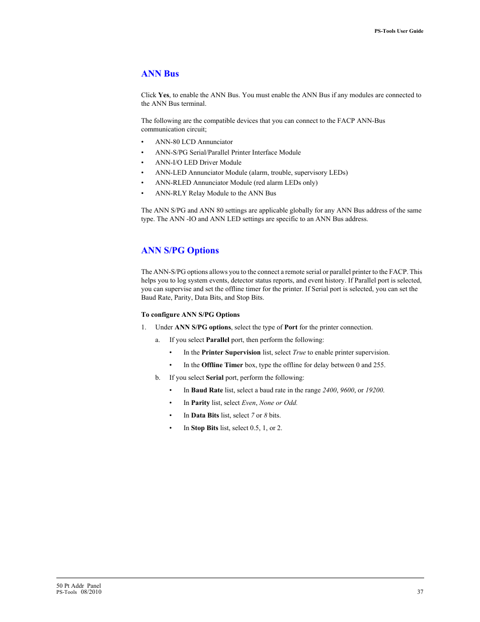 Ann bus, Ann s/pg options | Fire-Lite PS-Tools MS-9050 User Manual | Page 45 / 101