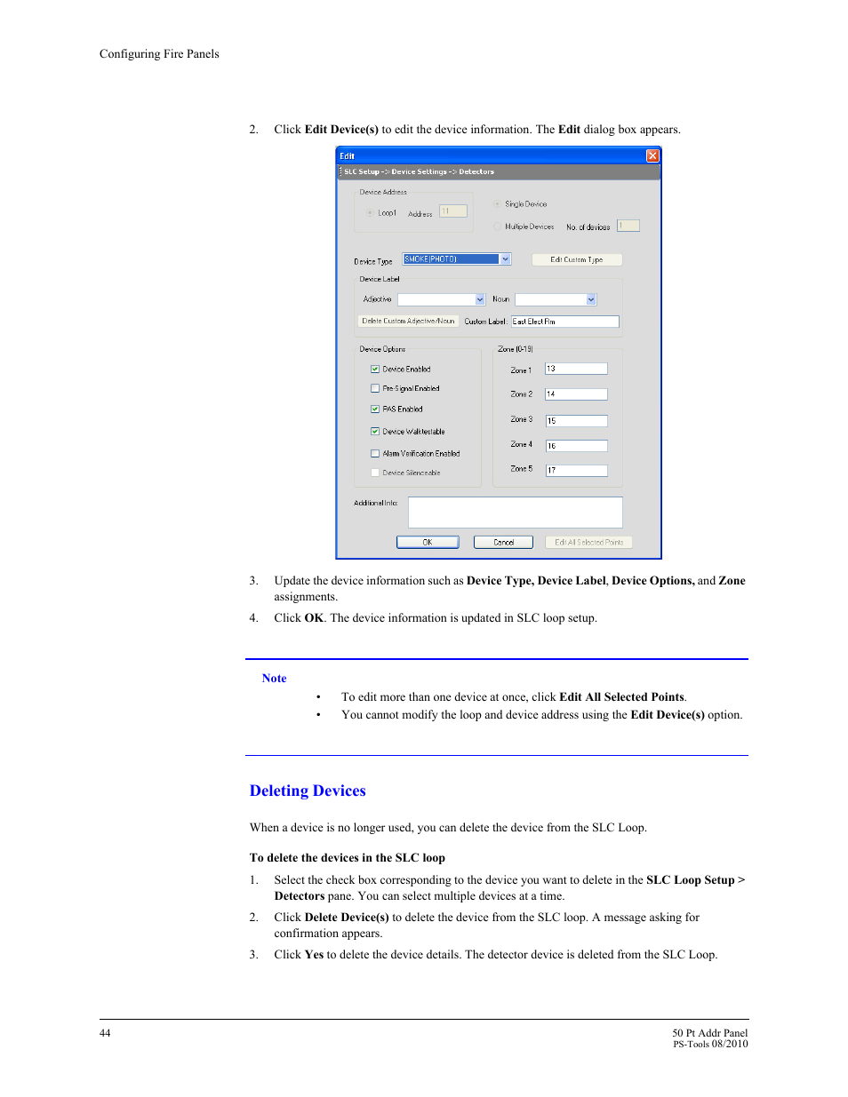 Deleting devices | Fire-Lite PS-Tools MS-9050 User Manual | Page 52 / 101