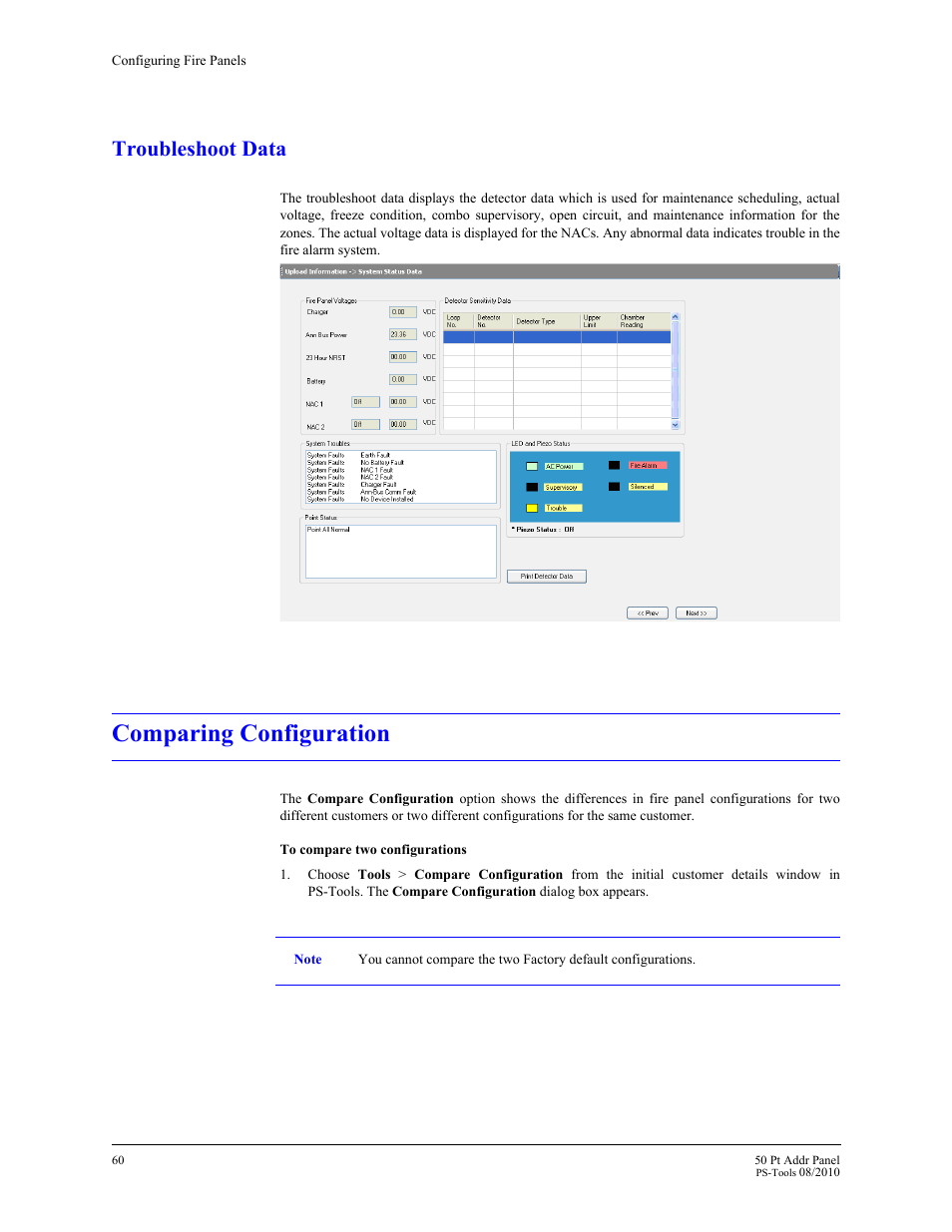 Troubleshoot data, Comparing configuration, 10 comparing configuration | Fire-Lite PS-Tools MS-9050 User Manual | Page 68 / 101