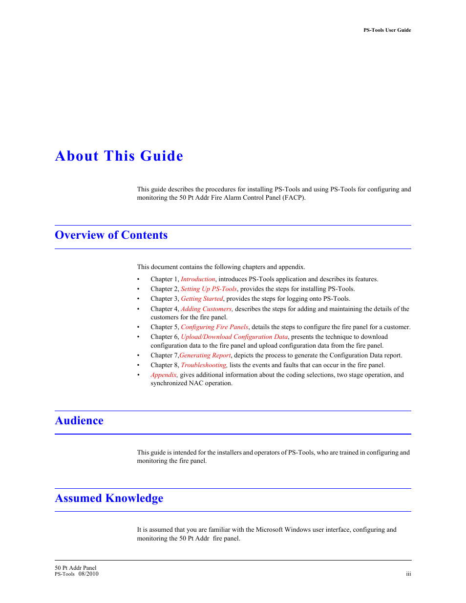 About this guide, Overview of contents, Audience | Assumed knowledge | Fire-Lite PS-Tools MS-9050 User Manual | Page 7 / 101