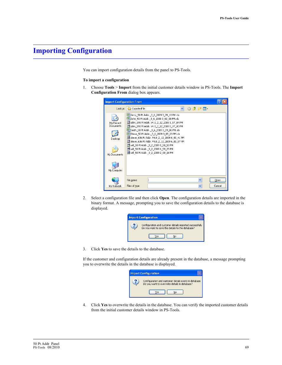 Importing configuration, 18 importing configuration | Fire-Lite PS-Tools MS-9050 User Manual | Page 77 / 101