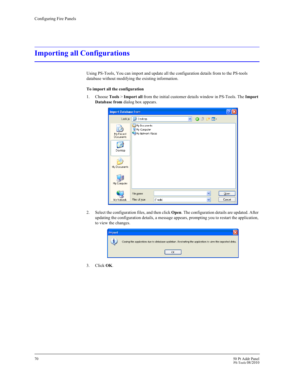 Importing all configurations, 19 importing all configurations | Fire-Lite PS-Tools MS-9050 User Manual | Page 78 / 101