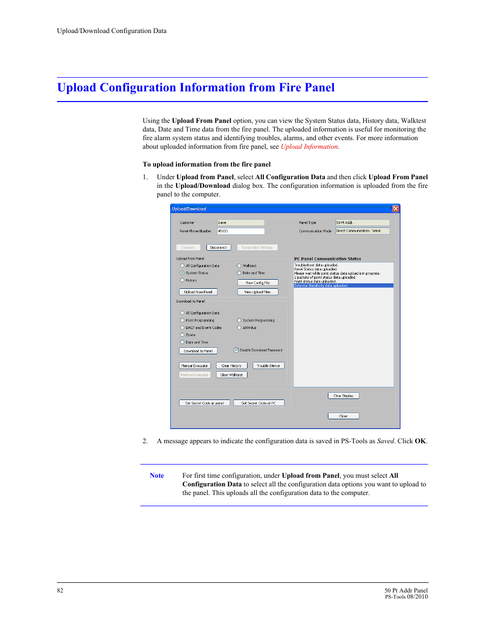 Upload configuration information from fire panel | Fire-Lite PS-Tools MS-9050 User Manual | Page 88 / 101