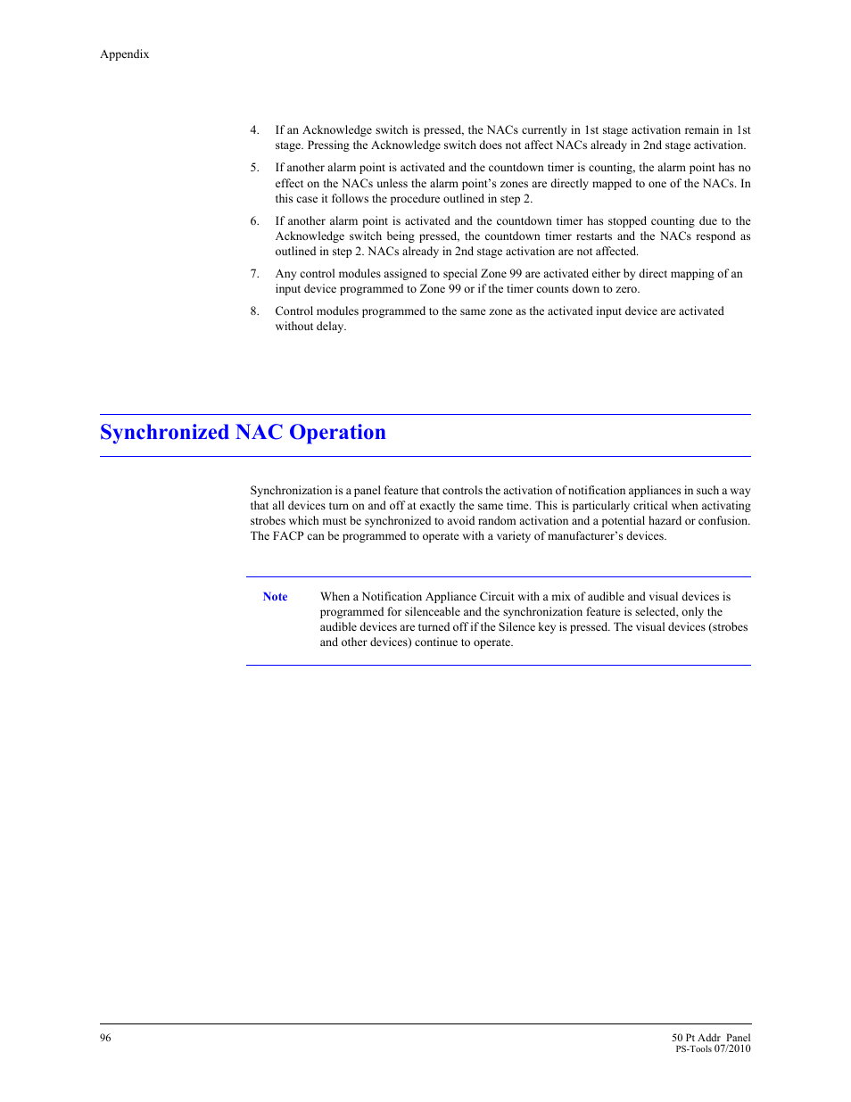 Nac operation, see, Synchronized nac operation | Fire-Lite PS-Tools MS-9050 User Manual | Page 99 / 101