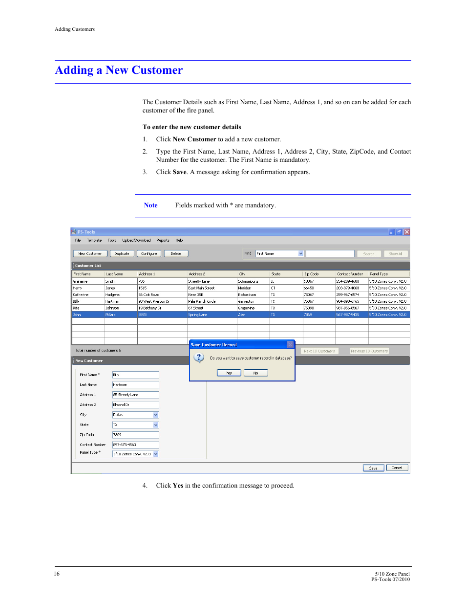 Adding a new customer | Fire-Lite PS-Tools 5UD/10UD User Manual | Page 25 / 92