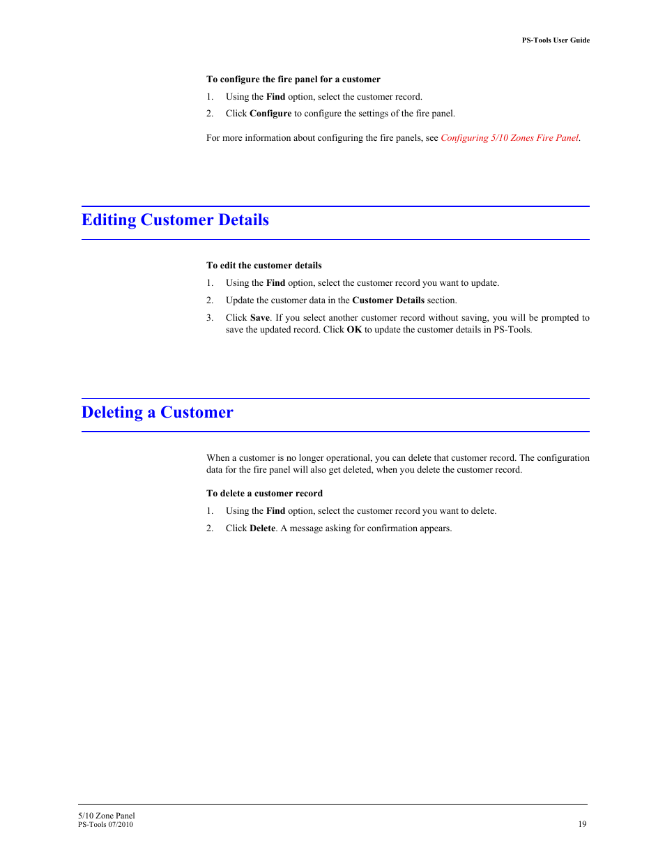 Editing customer details, Deleting a customer | Fire-Lite PS-Tools 5UD/10UD User Manual | Page 28 / 92