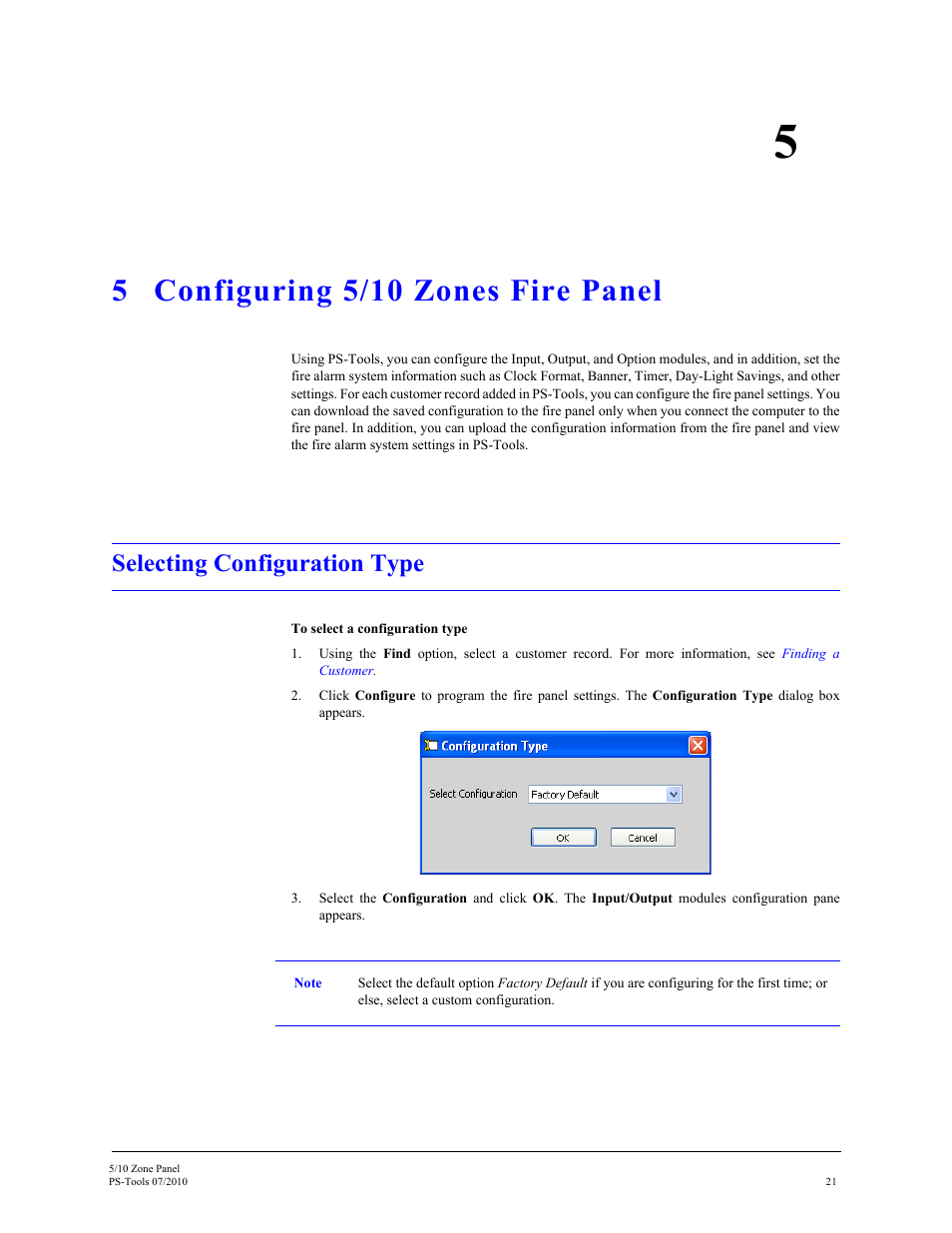 5 configuring 5/10 zones fire panel, Selecting configuration type, Configuring 5/10 zones fire panel | Hapter 4 | Fire-Lite PS-Tools 5UD/10UD User Manual | Page 30 / 92