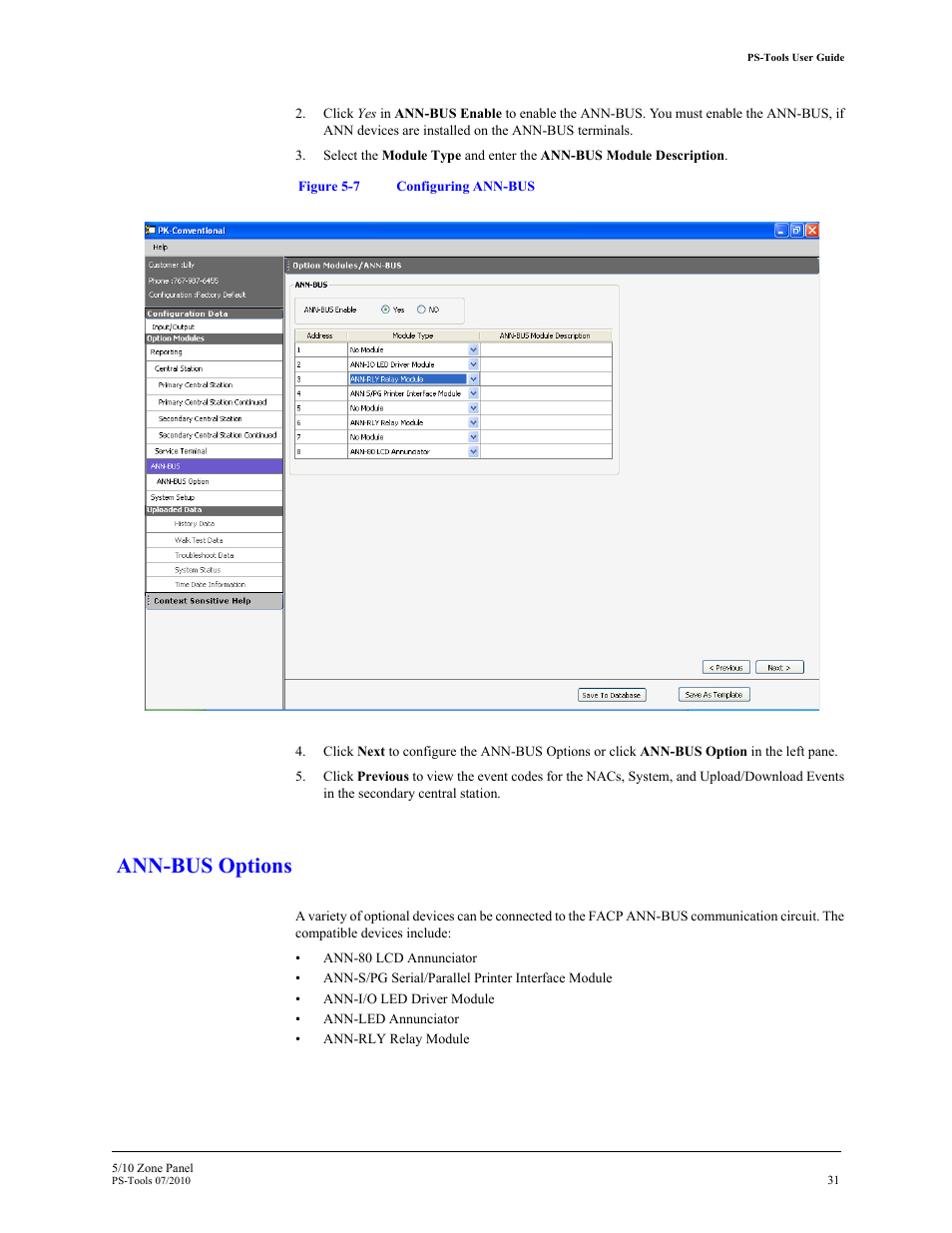 Ann-bus options | Fire-Lite PS-Tools 5UD/10UD User Manual | Page 40 / 92