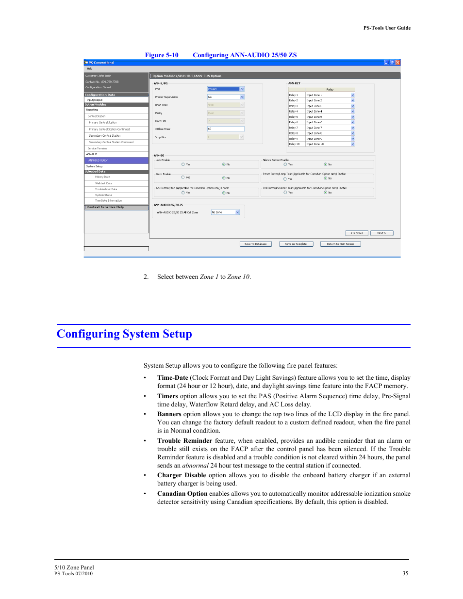 Configuring system setup | Fire-Lite PS-Tools 5UD/10UD User Manual | Page 44 / 92