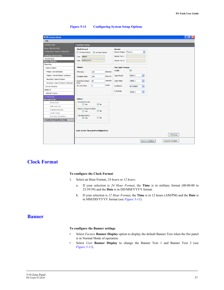 Clock format, Banner | Fire-Lite PS-Tools 5UD/10UD User Manual | Page 46 / 92