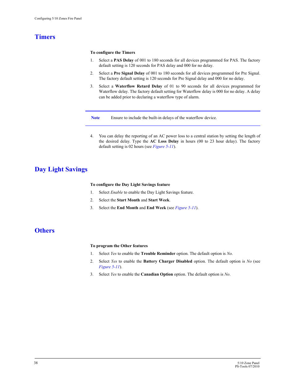 Timers, Day light savings, Others | Fire-Lite PS-Tools 5UD/10UD User Manual | Page 47 / 92
