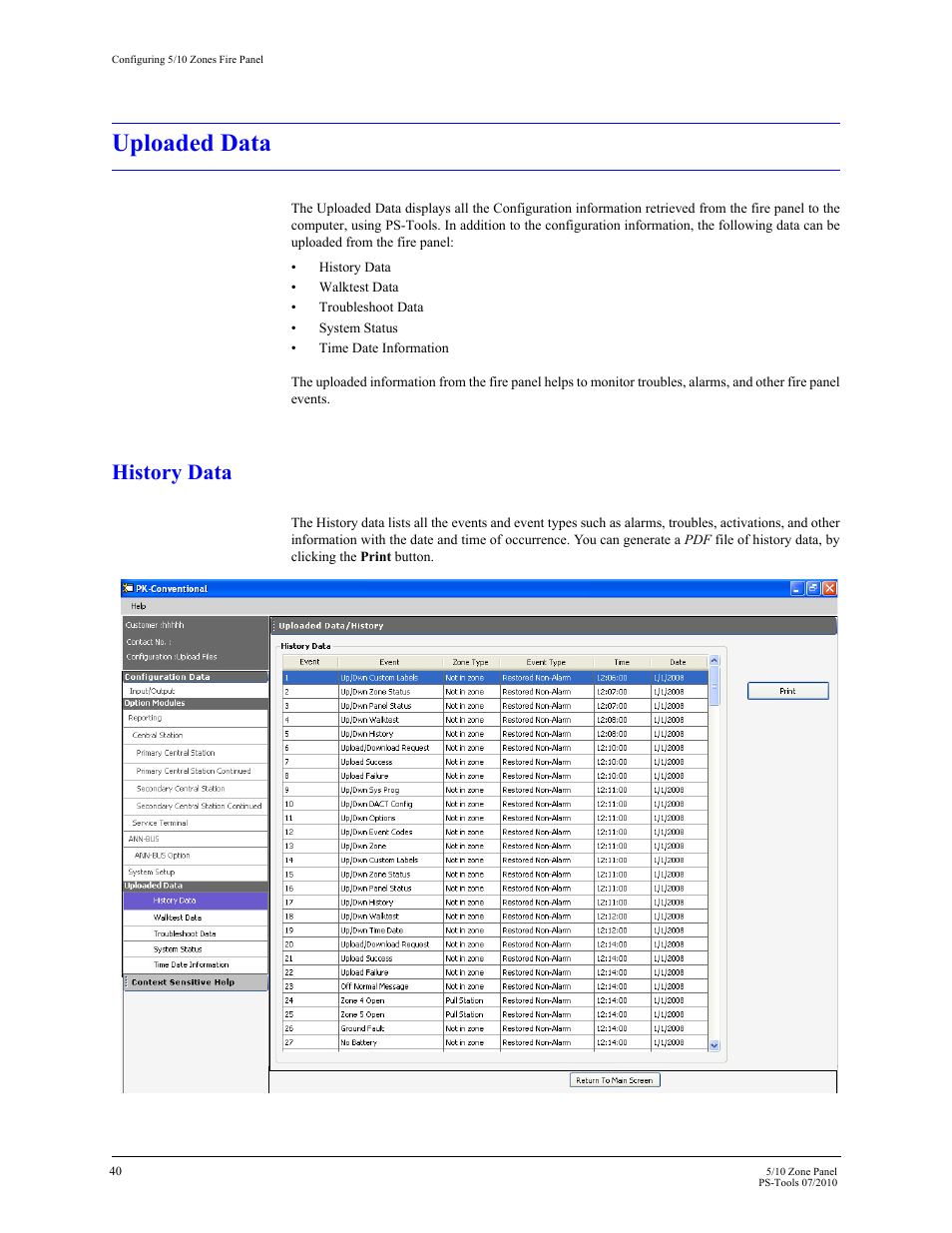 Uploaded data, History data | Fire-Lite PS-Tools 5UD/10UD User Manual | Page 49 / 92