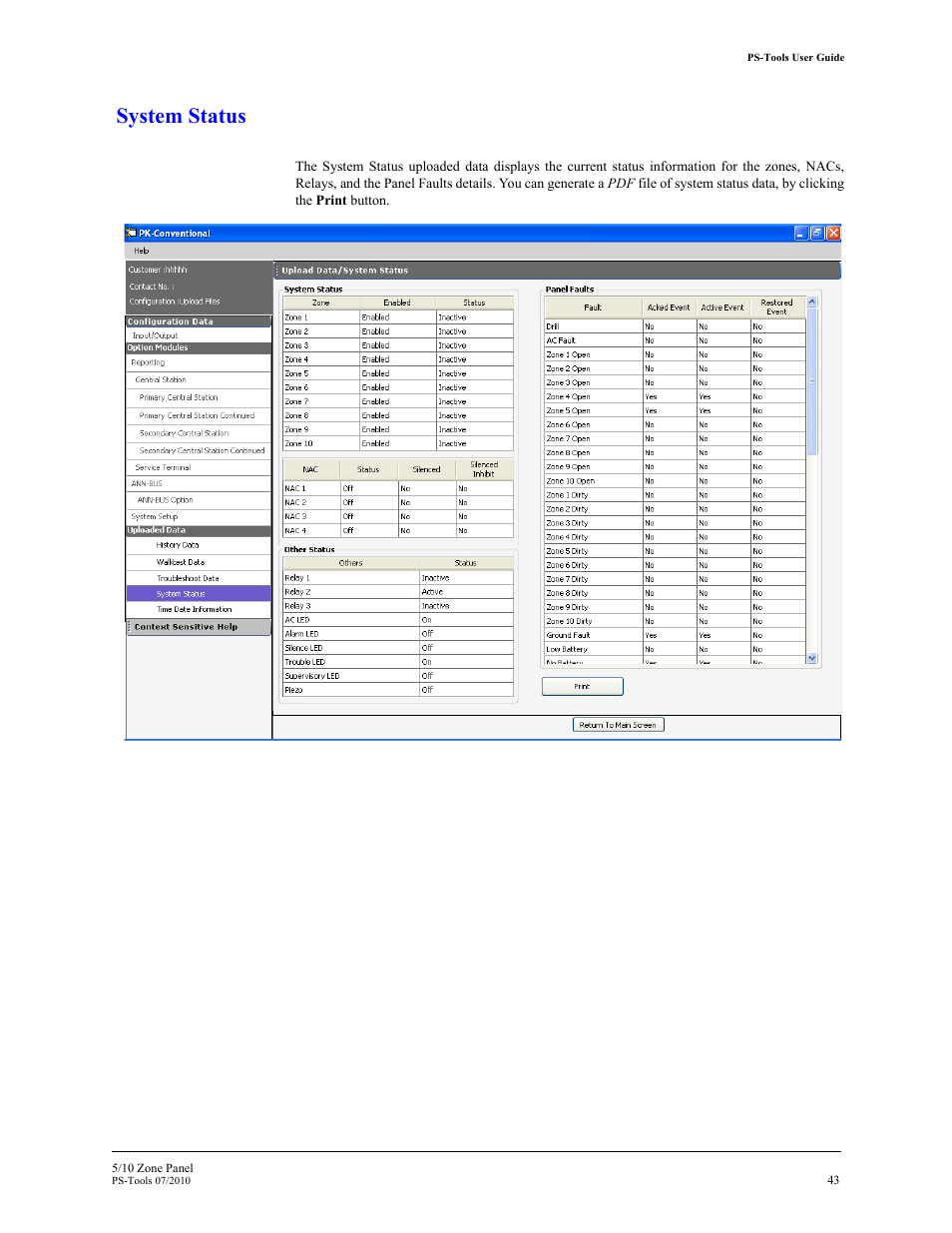 System status | Fire-Lite PS-Tools 5UD/10UD User Manual | Page 52 / 92