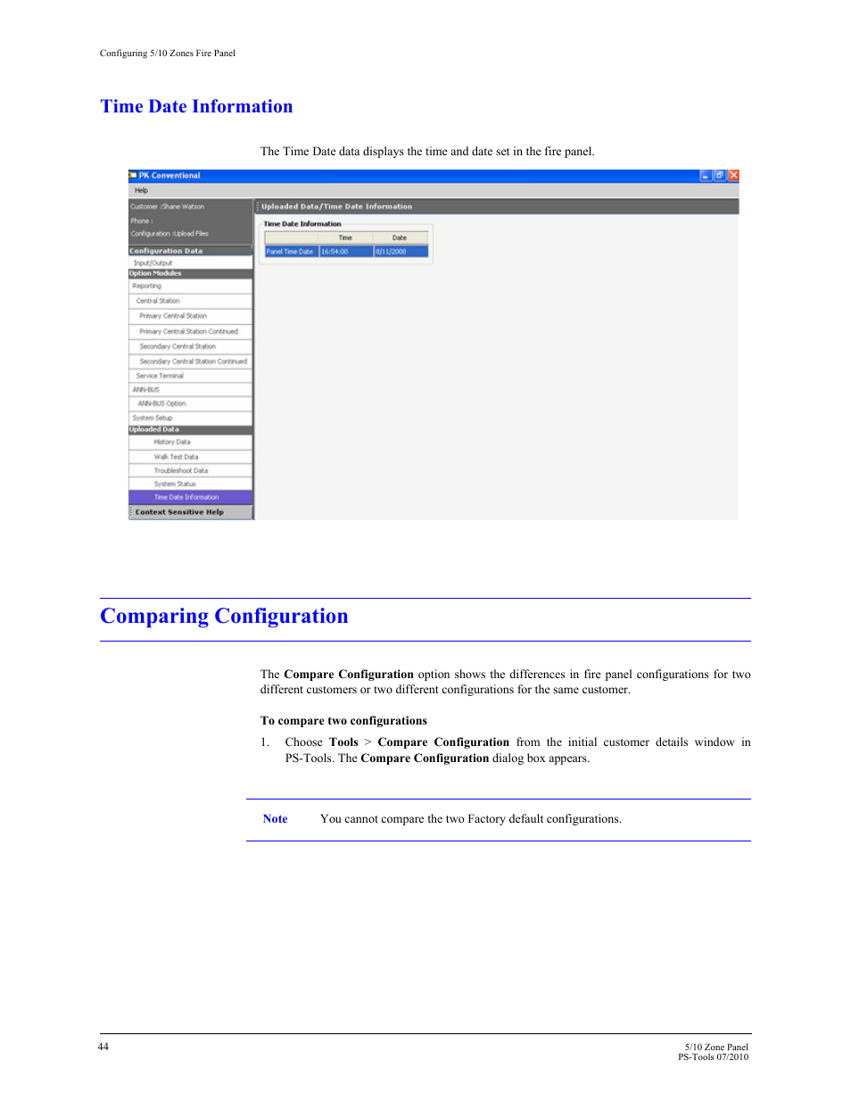 Time date information, Comparing configuration | Fire-Lite PS-Tools 5UD/10UD User Manual | Page 53 / 92