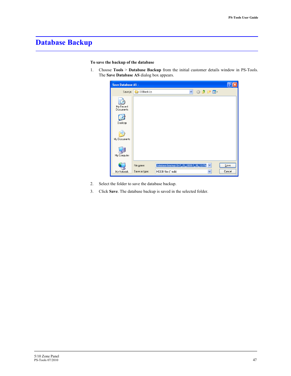 Database backup, 11 database backup | Fire-Lite PS-Tools 5UD/10UD User Manual | Page 56 / 92