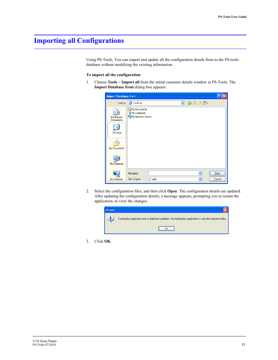 Importing all configurations, 16 importing all configurations | Fire-Lite PS-Tools 5UD/10UD User Manual | Page 62 / 92