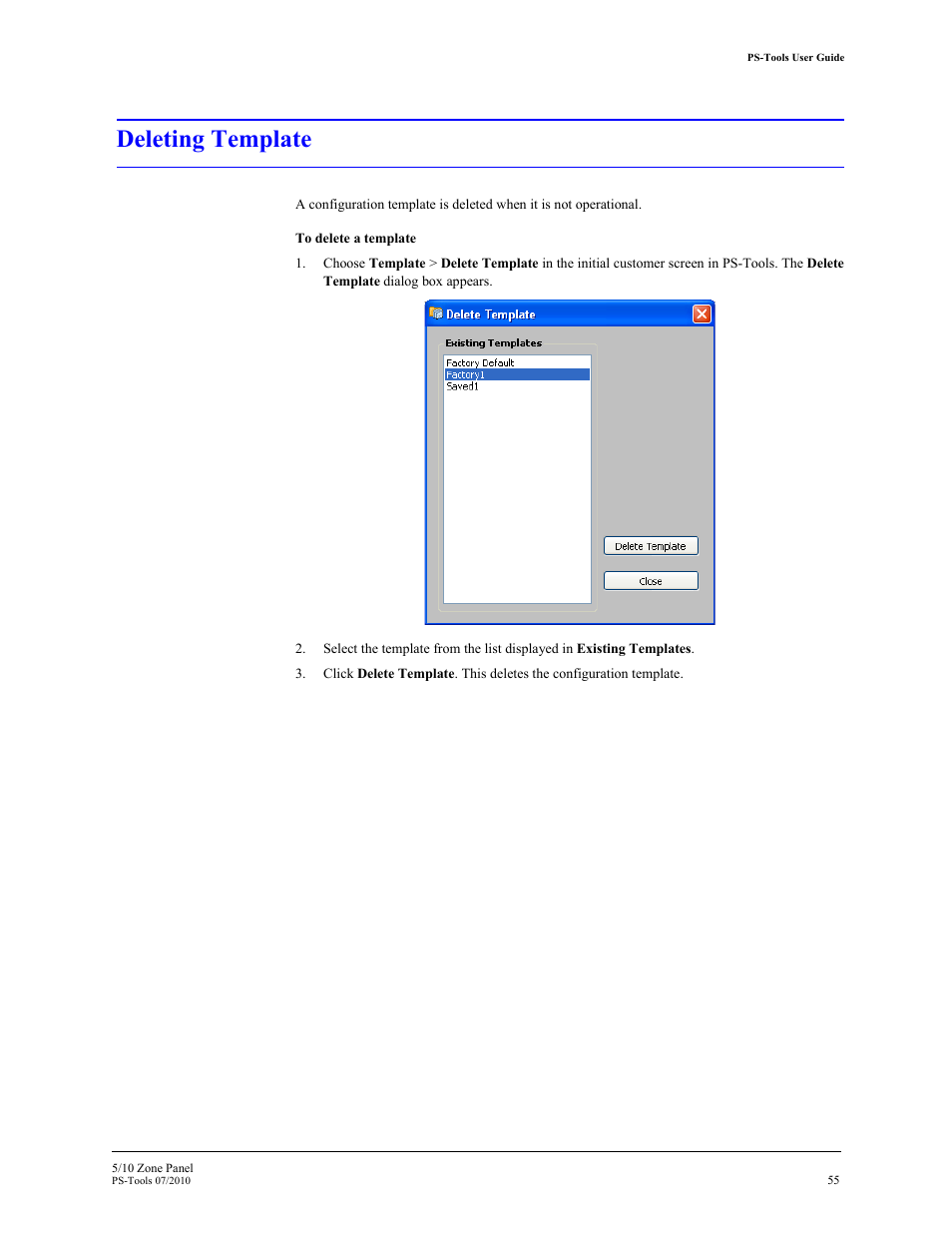 Deleting template, 18 deleting template | Fire-Lite PS-Tools 5UD/10UD User Manual | Page 64 / 92