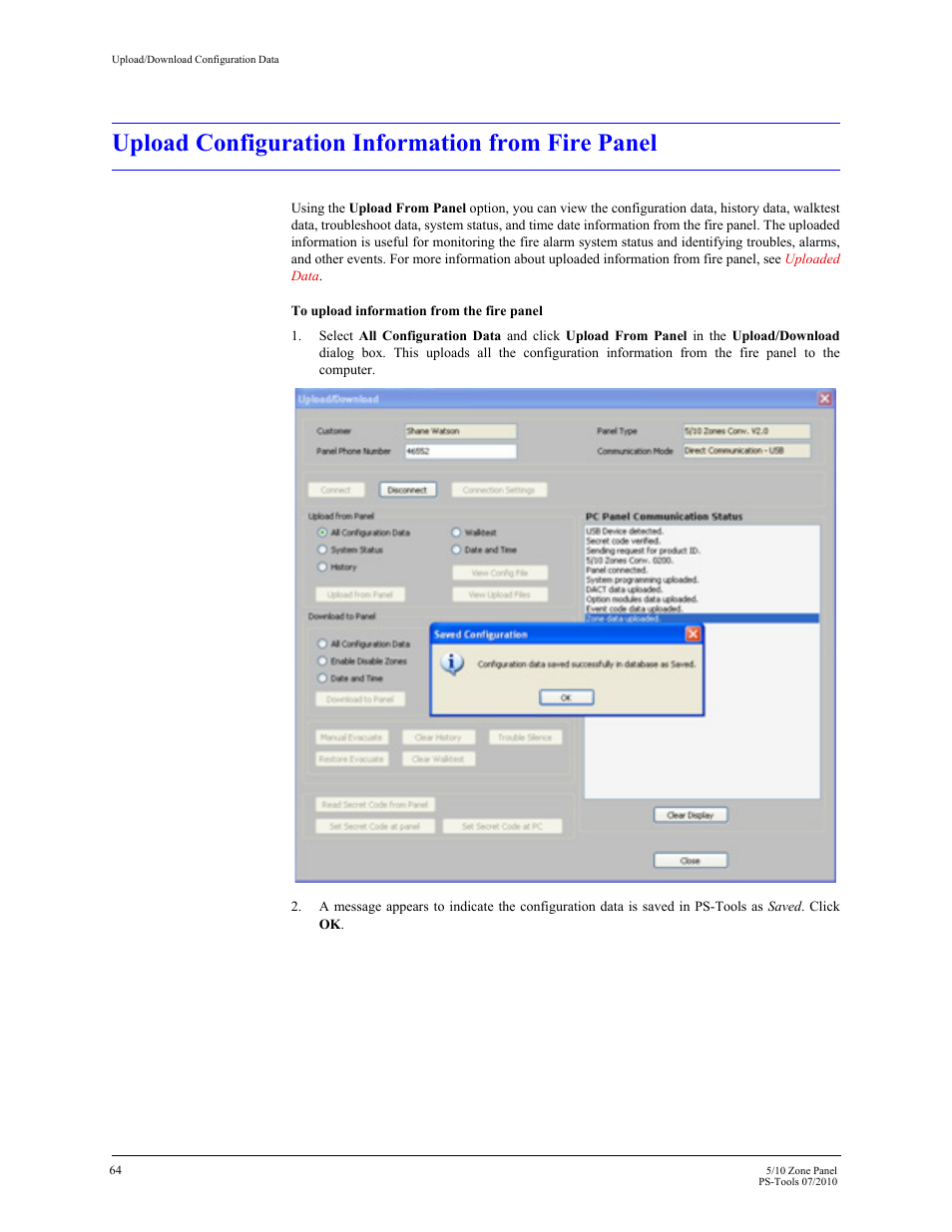 Upload configuration information from fire panel | Fire-Lite PS-Tools 5UD/10UD User Manual | Page 73 / 92