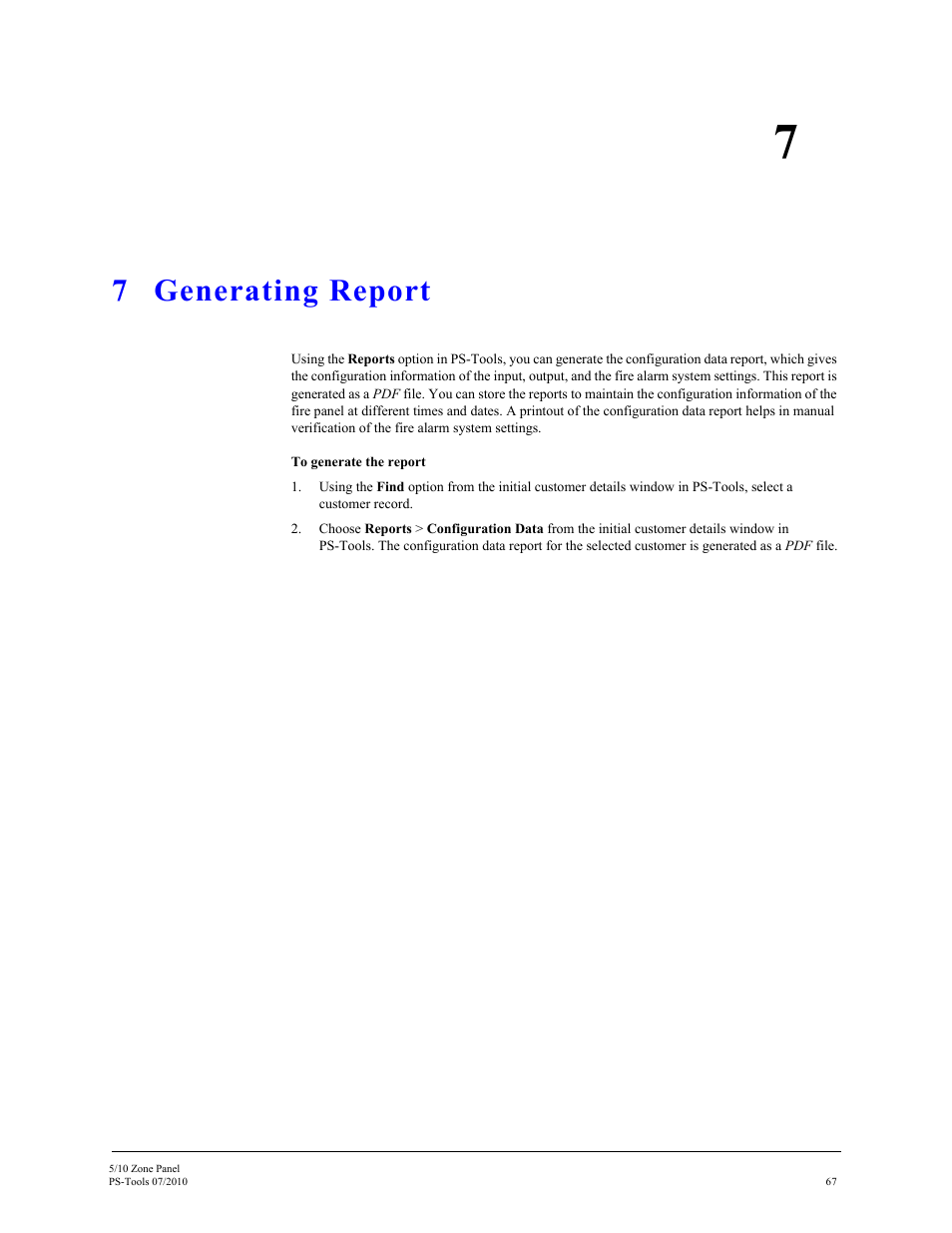 7 generating report, Generating report | Fire-Lite PS-Tools 5UD/10UD User Manual | Page 76 / 92