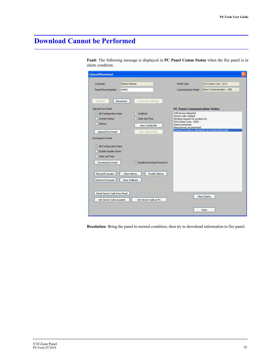 Download cannot be performed | Fire-Lite PS-Tools 5UD/10UD User Manual | Page 84 / 92