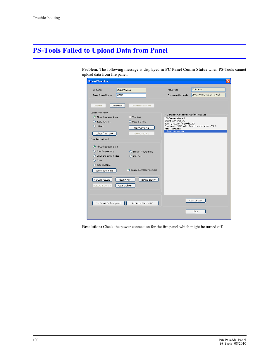 Ps-tools failed to upload data from panel | Fire-Lite PS-Tools MS-9200UDLS User Manual | Page 105 / 112