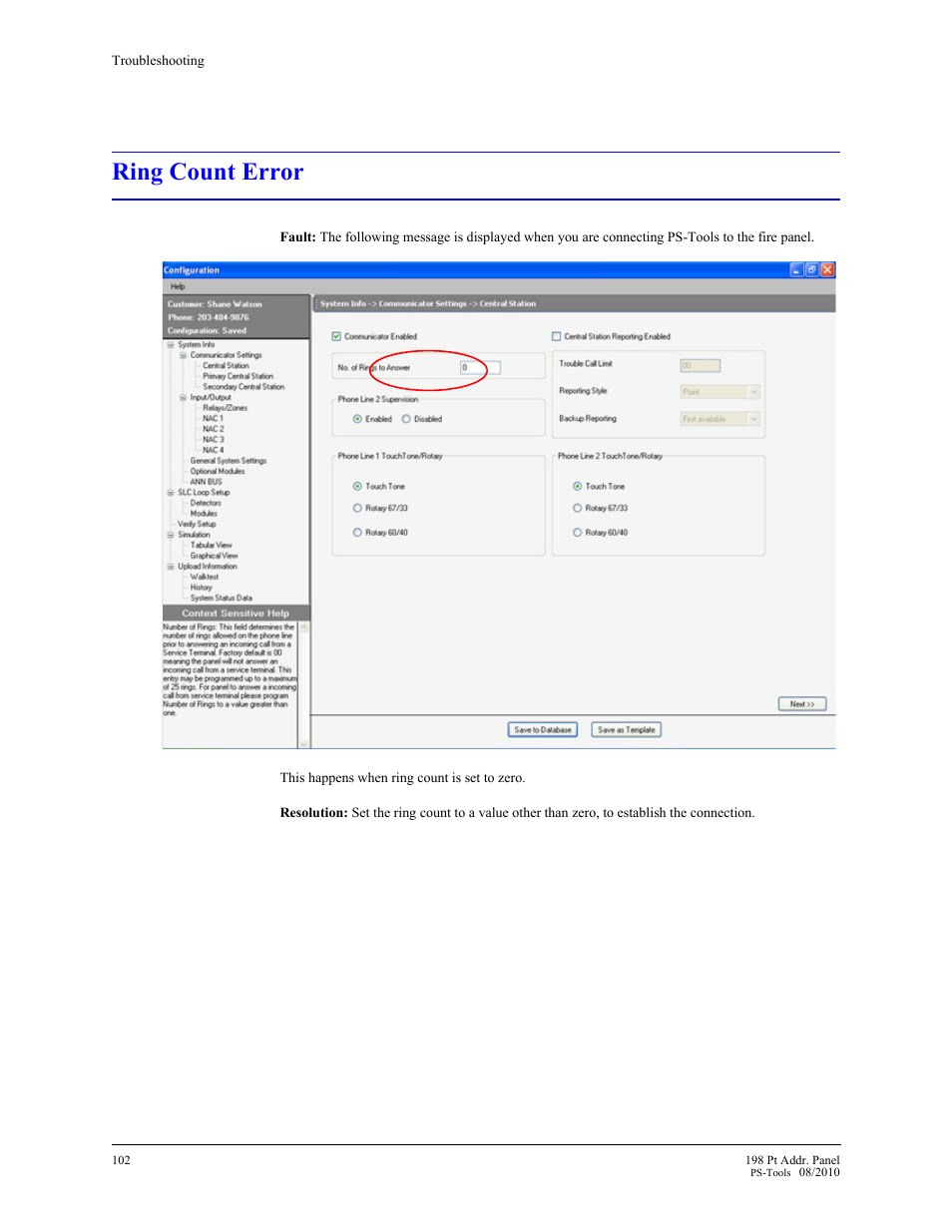 Ring count error | Fire-Lite PS-Tools MS-9200UDLS User Manual | Page 107 / 112