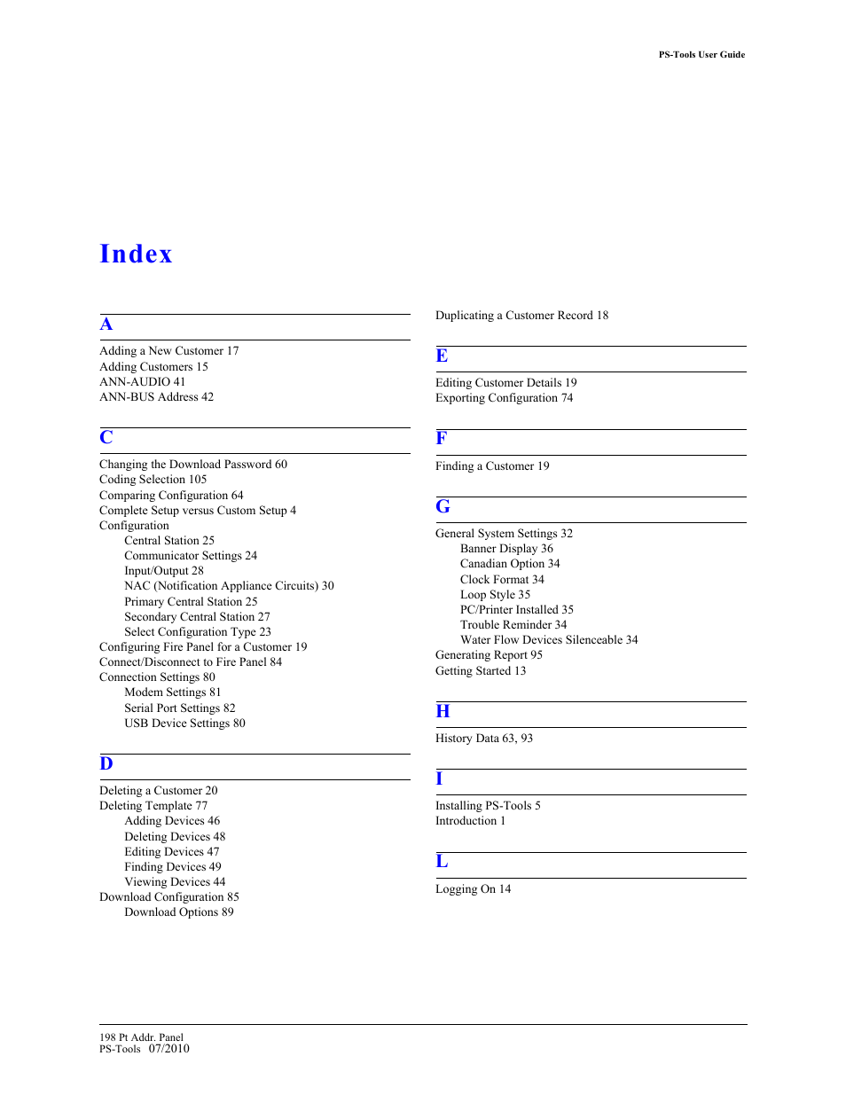 Index | Fire-Lite PS-Tools MS-9200UDLS User Manual | Page 111 / 112