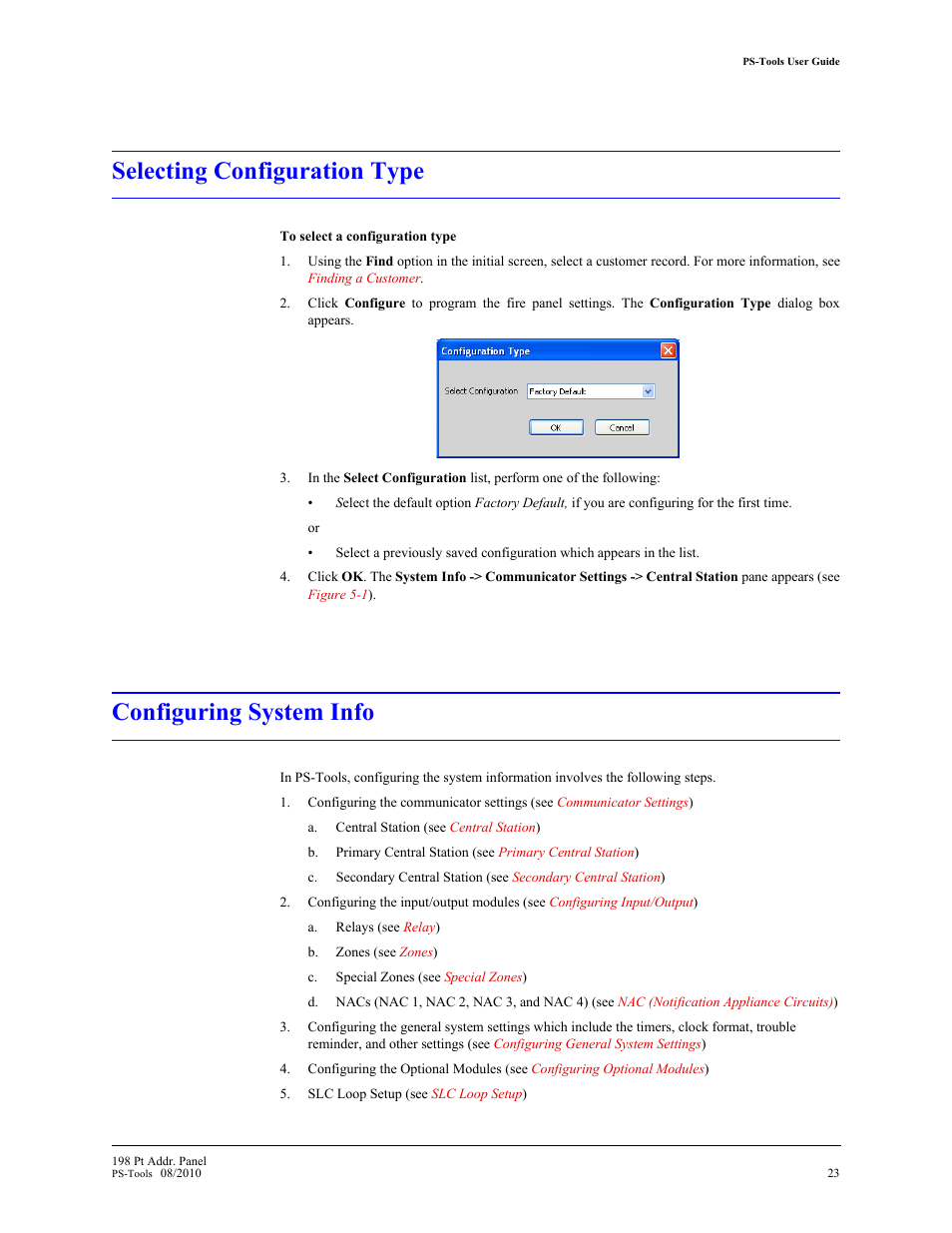 Selecting configuration type, Configuring system info | Fire-Lite PS-Tools MS-9200UDLS User Manual | Page 31 / 112