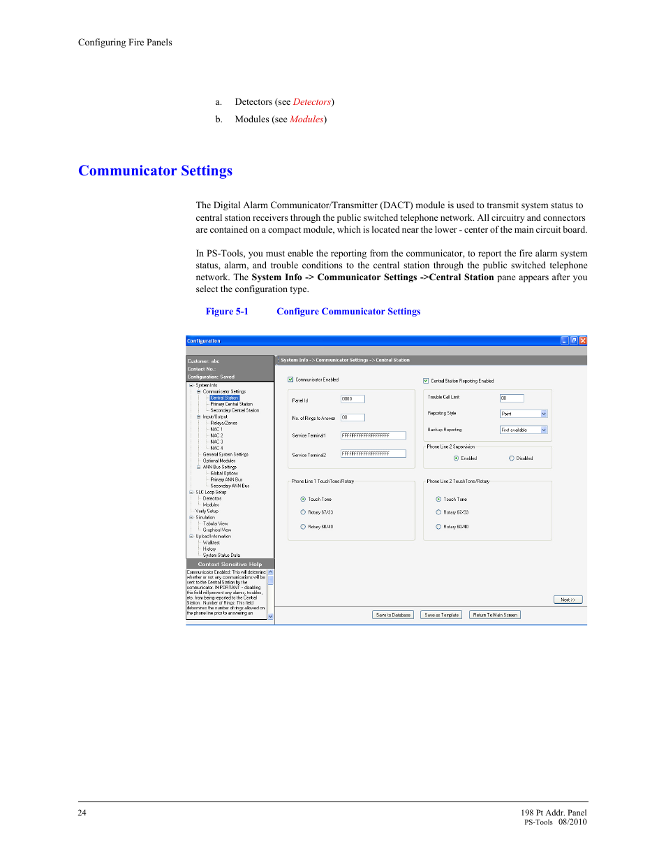 Communicator settings, Figure 5-1 | Fire-Lite PS-Tools MS-9200UDLS User Manual | Page 32 / 112