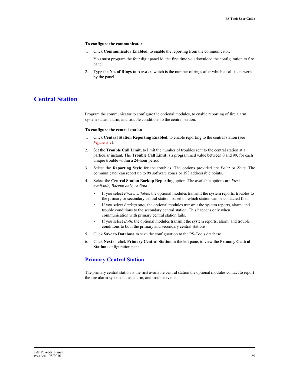 Central station, L station (see, Primary central station | Fire-Lite PS-Tools MS-9200UDLS User Manual | Page 33 / 112