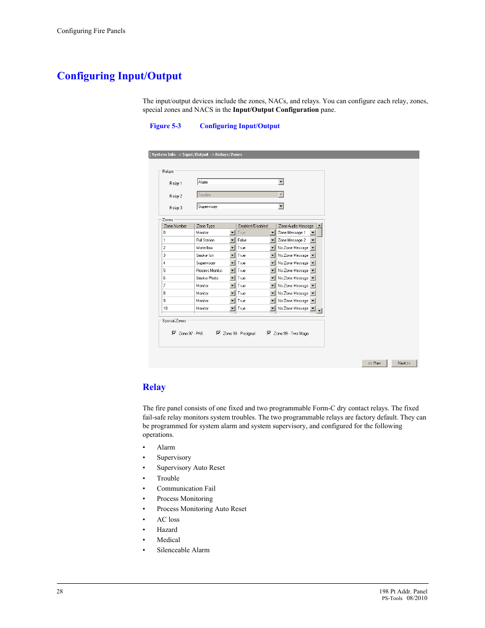 Configuring input/output, Ules (see, Relays (see | Relay | Fire-Lite PS-Tools MS-9200UDLS User Manual | Page 36 / 112