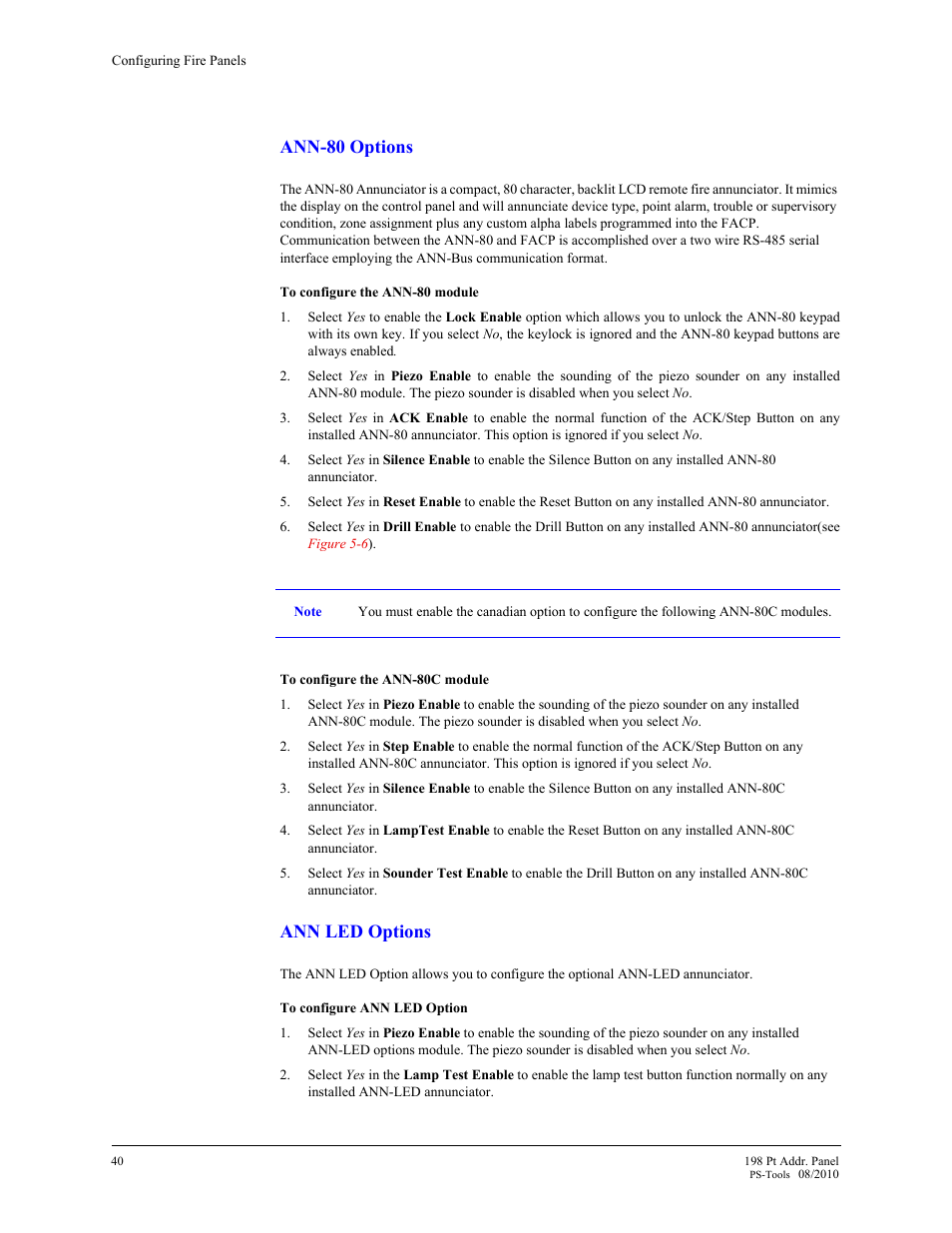 Ann-80 options, Ann led options | Fire-Lite PS-Tools MS-9200UDLS User Manual | Page 48 / 112