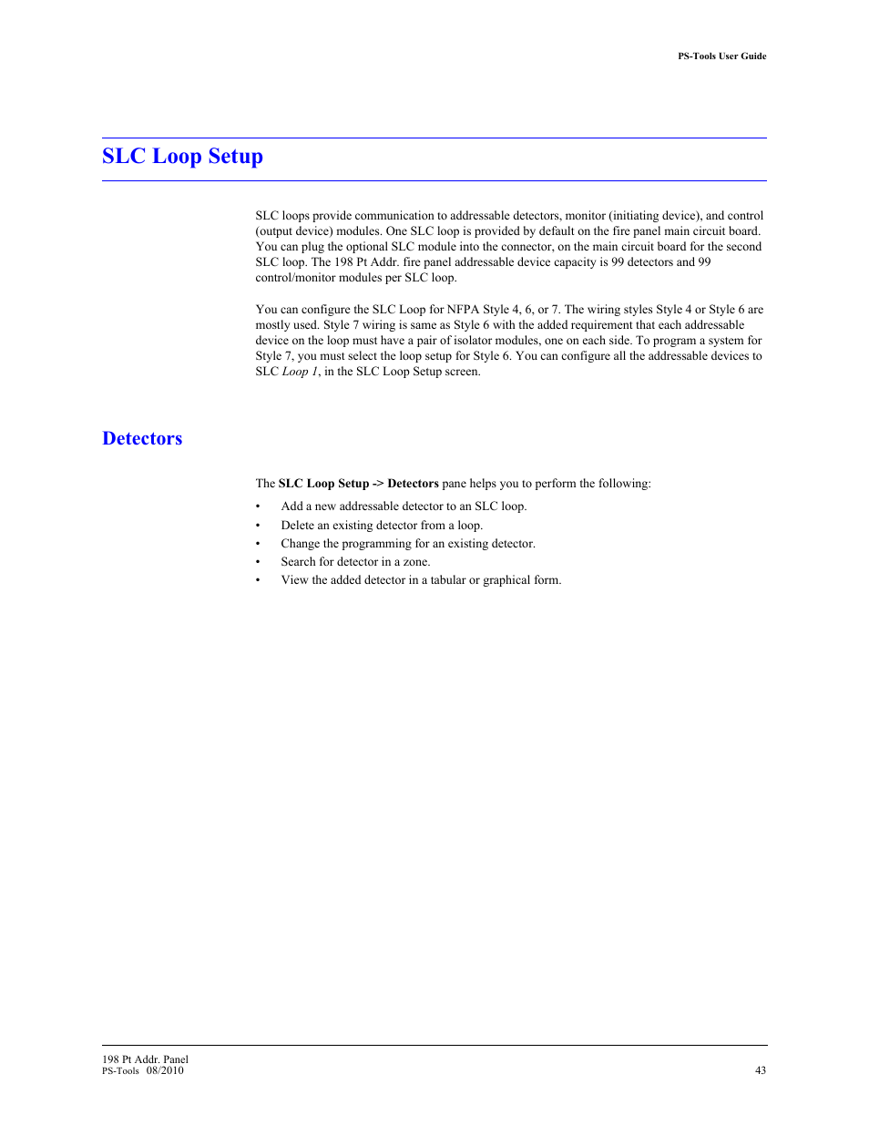 Slc loop setup, Detectors, Setup (see | Fire-Lite PS-Tools MS-9200UDLS User Manual | Page 51 / 112