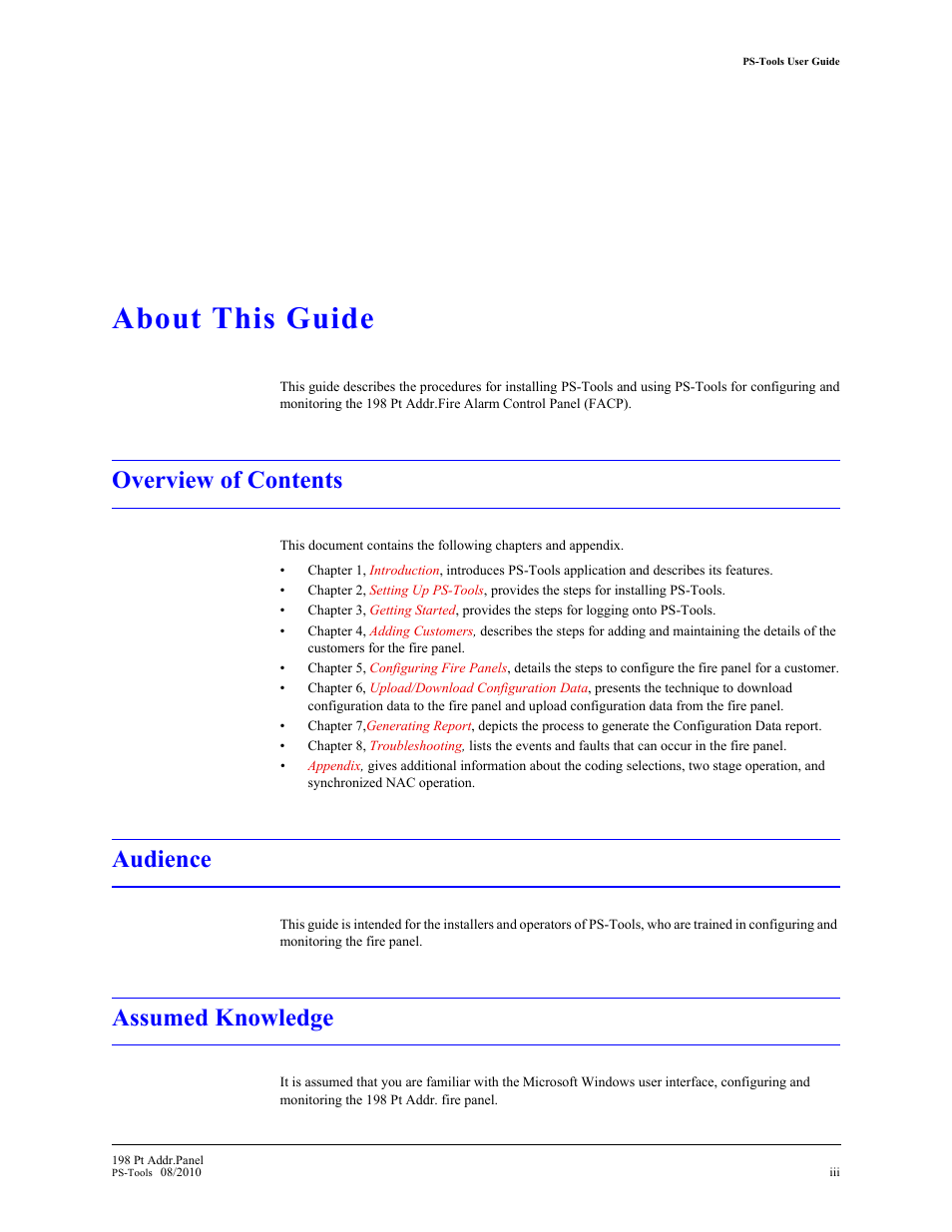 About this guide, Overview of contents, Audience | Assumed knowledge | Fire-Lite PS-Tools MS-9200UDLS User Manual | Page 7 / 112