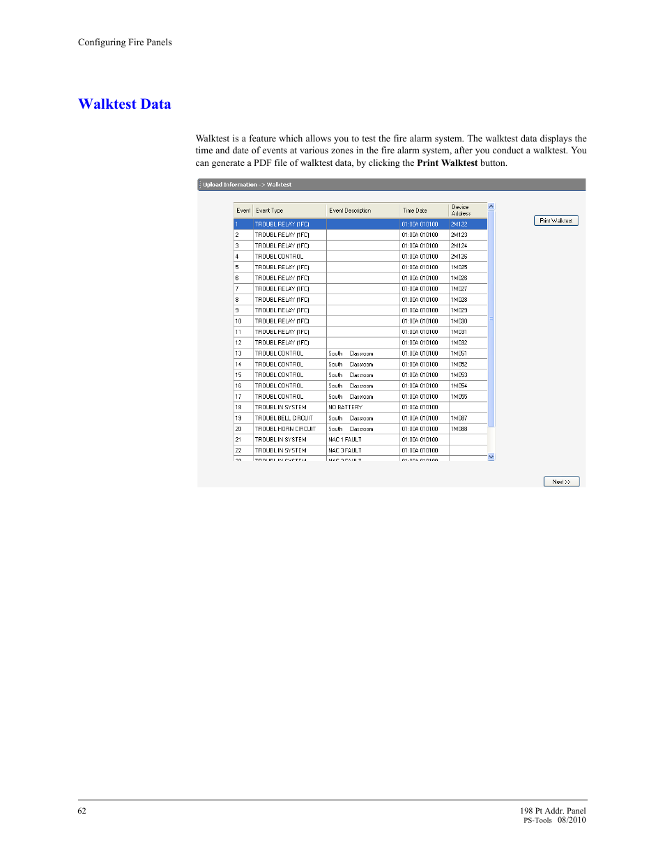 Walktest data | Fire-Lite PS-Tools MS-9200UDLS User Manual | Page 70 / 112