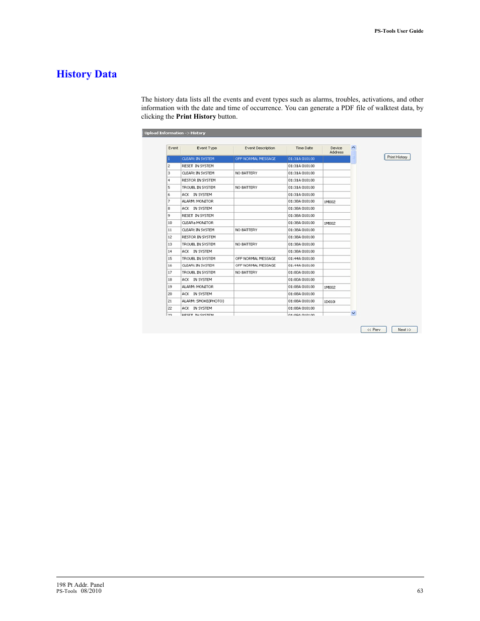 History data | Fire-Lite PS-Tools MS-9200UDLS User Manual | Page 71 / 112